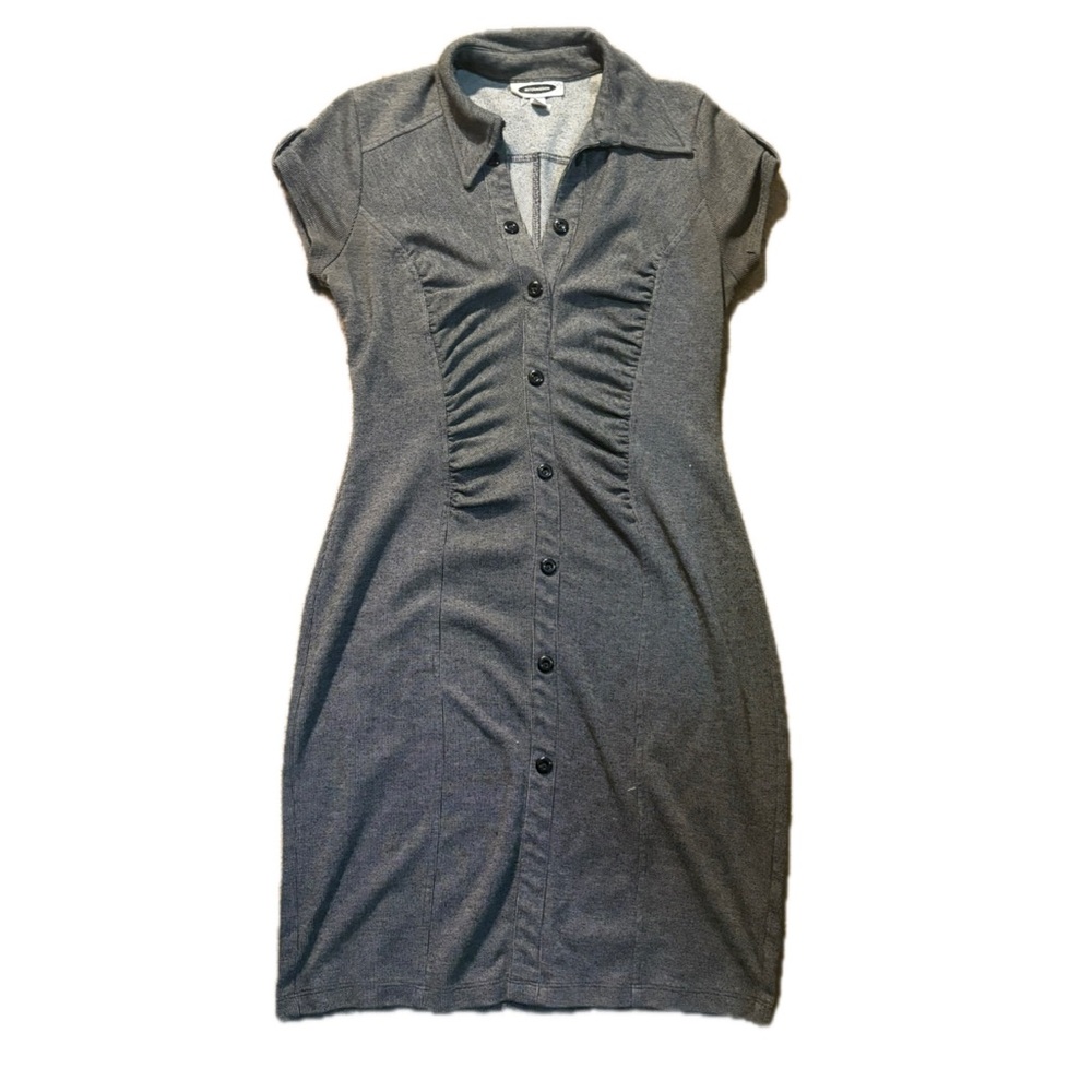 Elegant Charcoal Button-Up Midi Dress